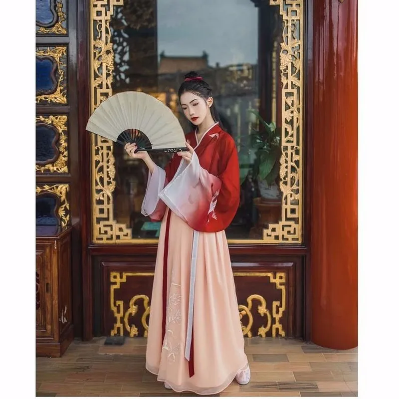 Винтажные комплекты летней одежды hanfu женское платье градиентное Макси-платье