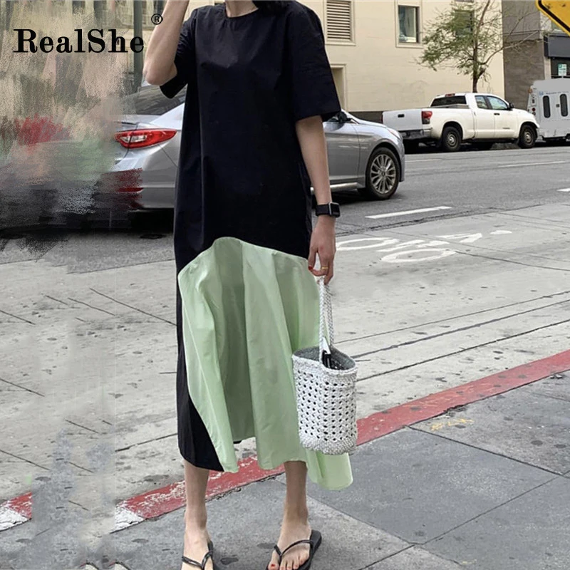 RealShe женское платье с коротким рукавом элегантное круглым вырезом из кусков