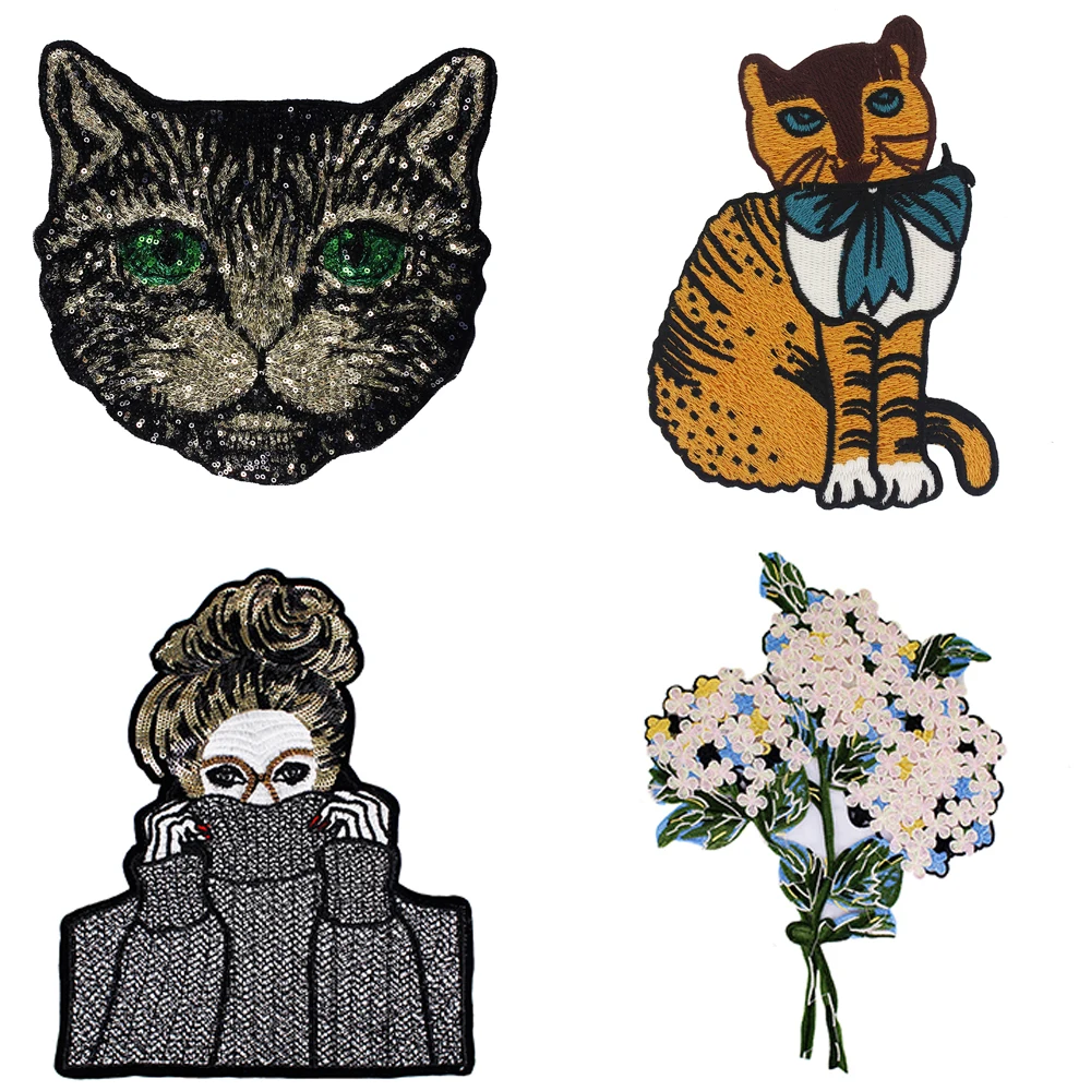 Вышитая бусина модная Изысканная красивая девушка цветок кот собака олень