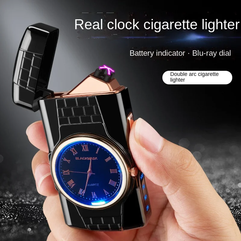 

Windproof Cigarette Lighter Innovation and Upgrade New Hour Hand Arc Lighter Watch Men's Gift Combo Smoking Accessories