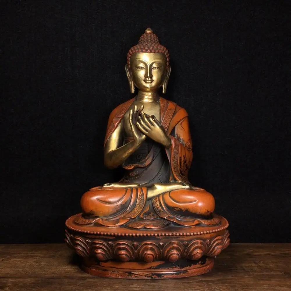 

12 "Тибетский буддистский храм старинная бронза позолота, браслет-напульсник, Настоящее золото горящая лампа статуя Будды из предков десять ...