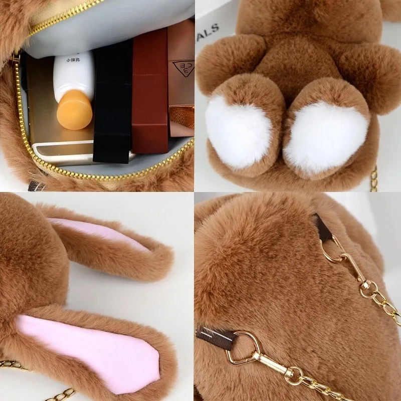 В наличии милая пушистая маленькая сумка с помпонами в виде кролика на цепочке