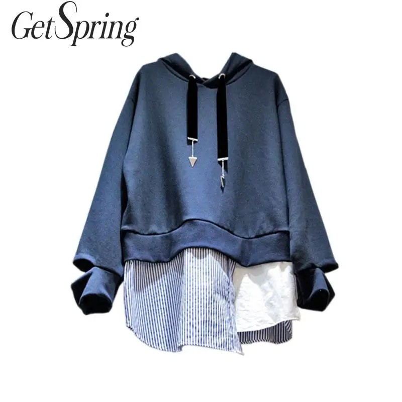 Женская Асимметричная Толстовка GETSPRING лоскутный пуловер в полоску Повседневная