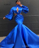 blue two piece evening dresses long evening dress 2020 high collar full sleeves mermaid evening dress party dresses