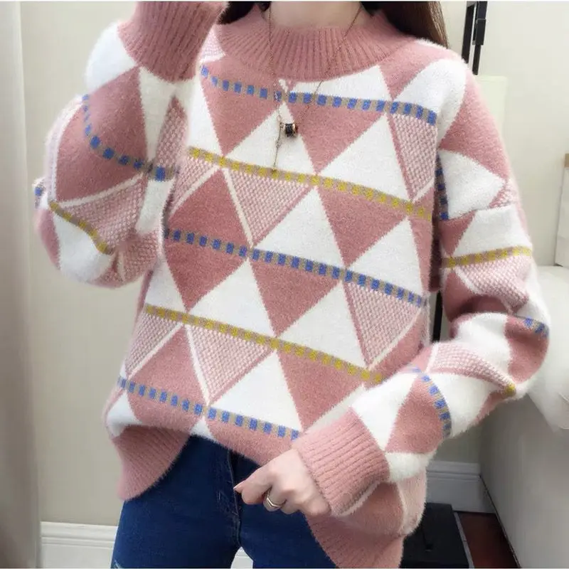 Пуловеры для осени и зимы Женский вязаный свитер с круглым вырезом повседневный