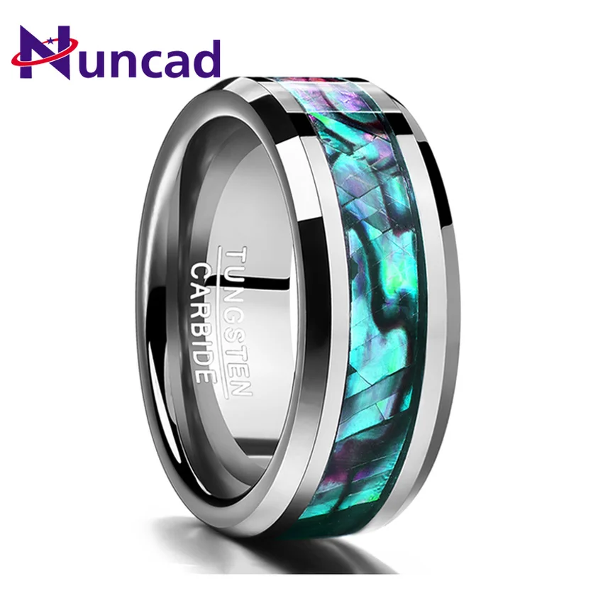 new Trend 8MM Inlaid Abalone Shell Beveled Tungsten Carbide Ring Jewelry for Wedding Party Finger Rings Dropshipping Hot