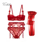 Varsbaby Рождество красный половина чашки размера плюс ультра-тонкое нижнее белье сексуальный прозрачный бюстгальтер комплект из 4 предметов