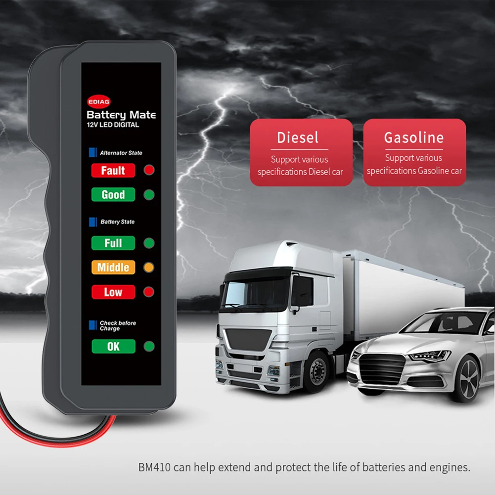 Автомобильный тестер аккумулятора цифровой диагностический прибор с ЖК