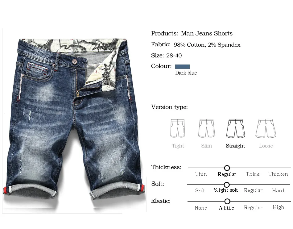 

2020 High Quality Summer New Men's Stretch Short Jeans Fashion Casual Slim Fit Elastic Denim Shorts Male Brand Clothes