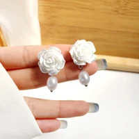 925 silver needle resin flower earrings pretty sweet temperament simulated pearl drop earrings for girl lady gifts dropshipping