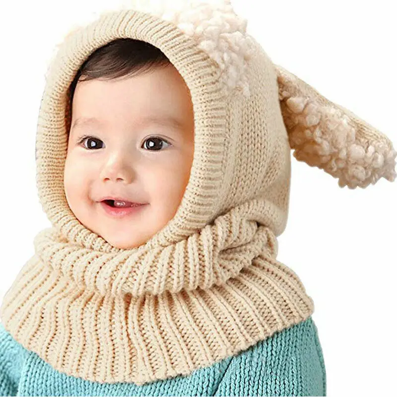 Kids Winter Hats Ears Girls Boys Children Warm Caps Scarf Set Baby Knitted Crochet Cute Hat for Girl Boy Beanie Cap | Детская одежда и