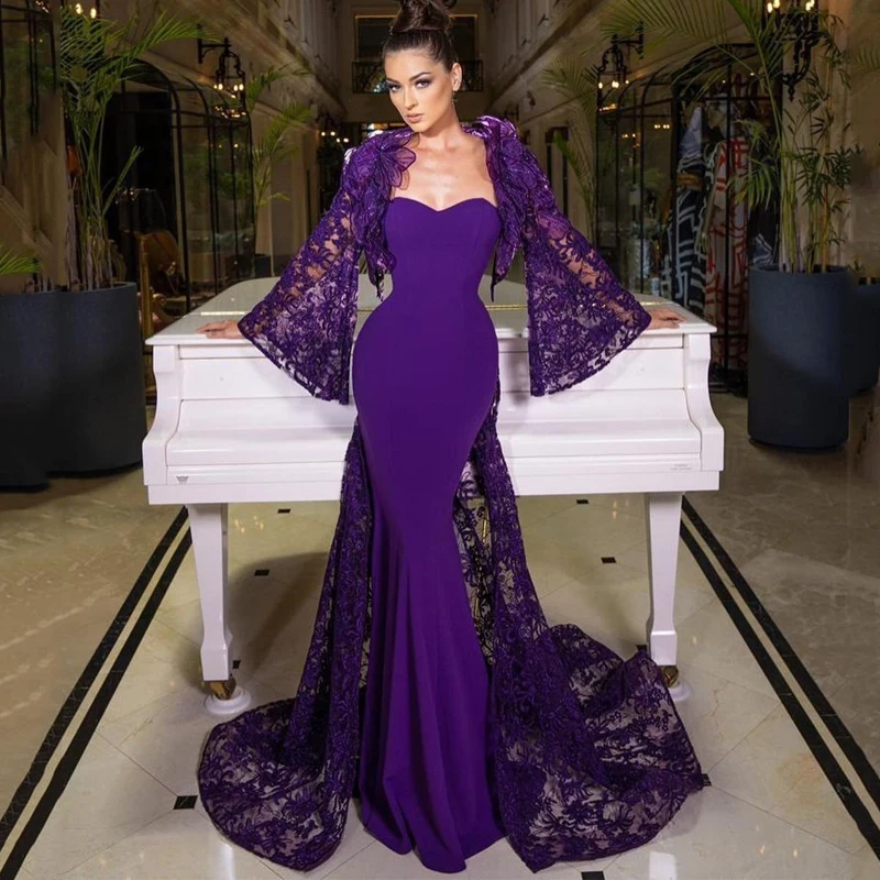 

Eightale Sexy Prom Dresses 2022 Lace Mermaid Evening Dress Purple Sweetheart Floor Length Night Cocktail Party Gowns Plus Size