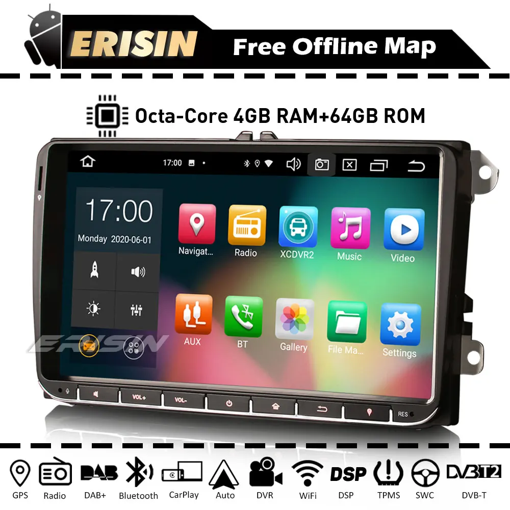 Erisin ES8128V Автомагнитола Android Auto 10 CarPlay GPS DSP DAB OBD Bluetooth WiFi для VW Beetle Golf Touran Passat SEAT |