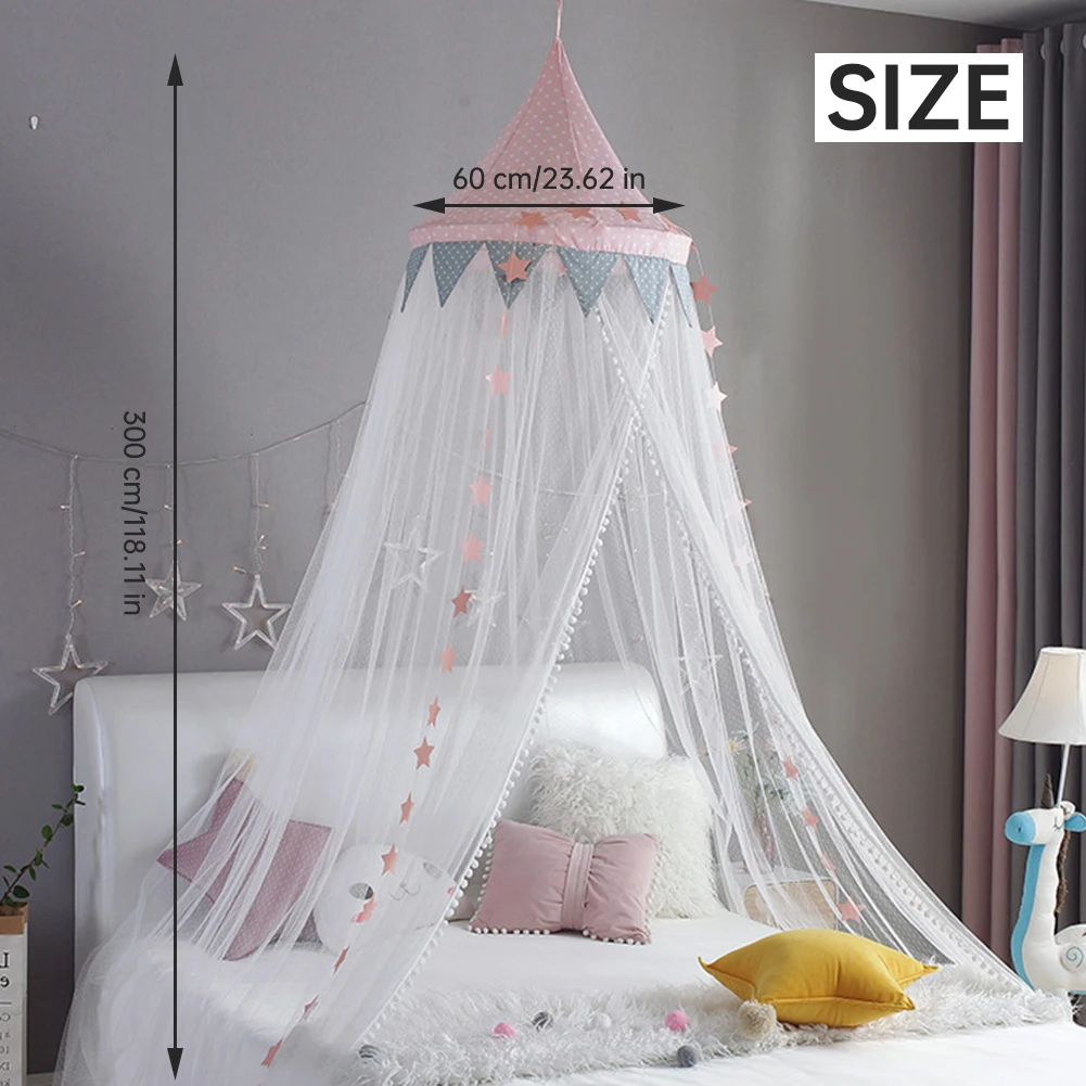 

Bed Canopy Polyester Dome Hanging Tents Mosquito Net With Stars Decoration Breathable Bed Curtains For Children Room Decoration