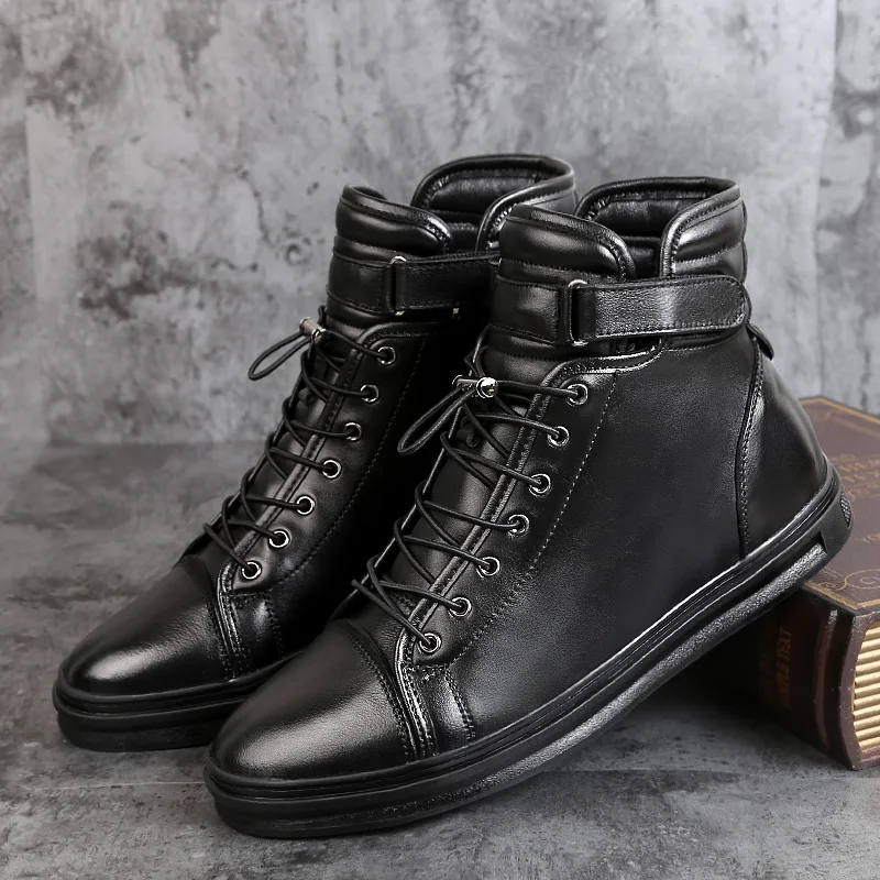 Murah Sepatu Kasual Pria Ukuran Besar 38-48 Sepatu Musim Dingin Atas Kulit Asli Sepatu Bot Pergelangan Kaki Berenda Sepatu Musim Dingin Untuk Pria Alas Kaki Hangat