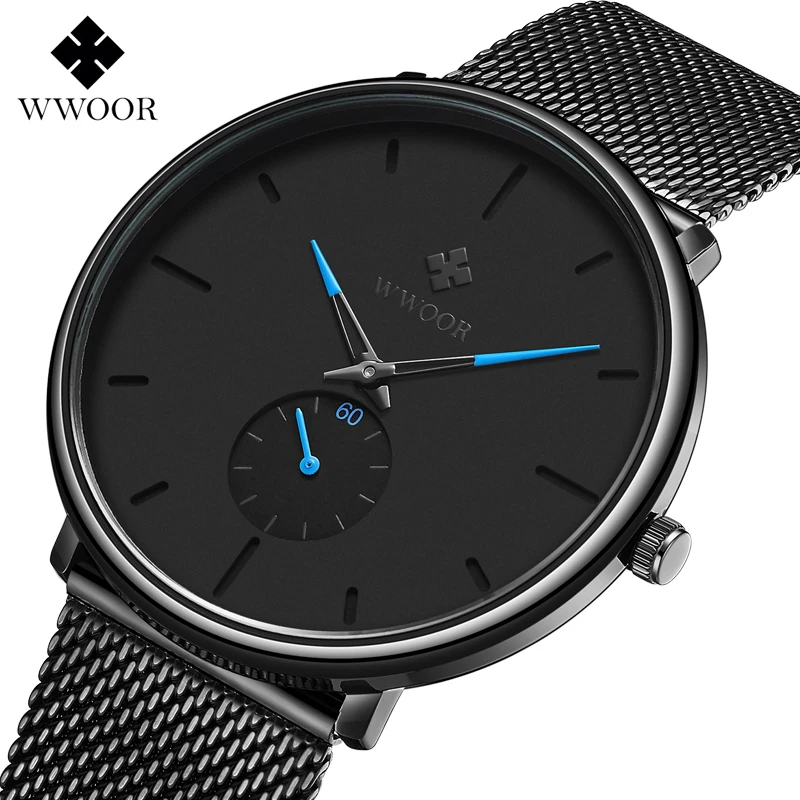 WWOOR New Fashion Watch For Men Top Brand Luxury Slim Mesh Steel Quartz Watch Men Sport Waterproof Wrist Watch Relogio Masculino