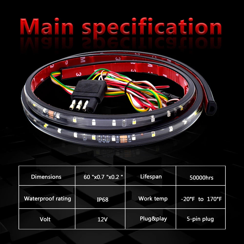 60 дюймов Грузовик багажника светодиодный бар полосы светильник течет заднего