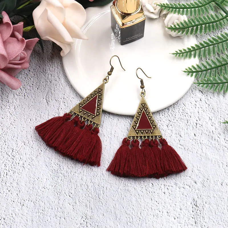 

Vintage Women Jewelry Fan Fringe Tassel Drops Earrings Fringe Tassel Dangle Drop Earrings