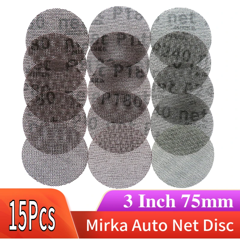 

15Pcs Mesh Abrasive Dust Free Sanding Discs 3 Inch 75mm Anti-blocking Dry Grinding Sandpaper 80 to 240 Grit
