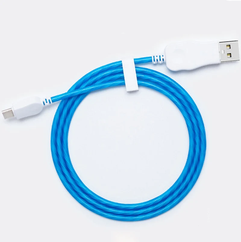 Синий Светодиодный светящийся кабель USB type C Micro usb для зарядки светящиеся кабели для iPhone 8 Xiaomi samsung мобильный телефон яркий зарядный шнур - Цвет: Синий