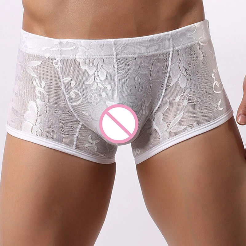 

Трусы со средней талией, мужское сексуальное кружевное нижнее белье, трусы, прозрачные дышащие трусы-боксеры с принтом, hombre шорты, 2 цвета, M-XL