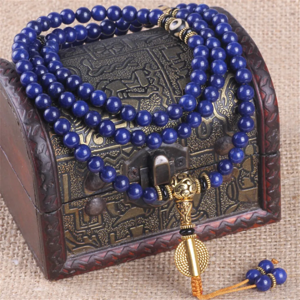 

Trendy 108 Beads Prayer Mala Tibetan 6/8mm Lapis Lazuli Healing Bracelets Men or Women's Yoga Meditation Jewelry