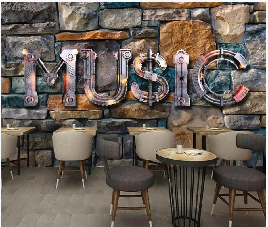 

Custom photo wallpaper for walls 3d mural Modern European and American music stone wall brick bar KTV background wall papers