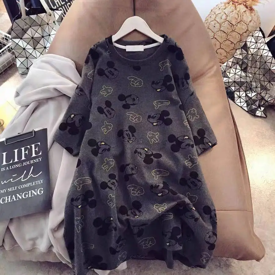 

Mickey Mouse Mini Dress for Women Summer T-Shirt Dresses Cartoon Print Short Sleeve Loose Printed O Neck Robes Femme Streetwear