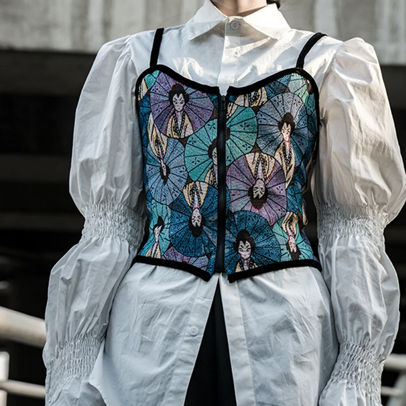 CHICEVER Print Sexy Vest For Women V Neck Camis Sleeveless Slim Asymmetric Vests Female 2021 Fashion Clothes Korean Summer Style