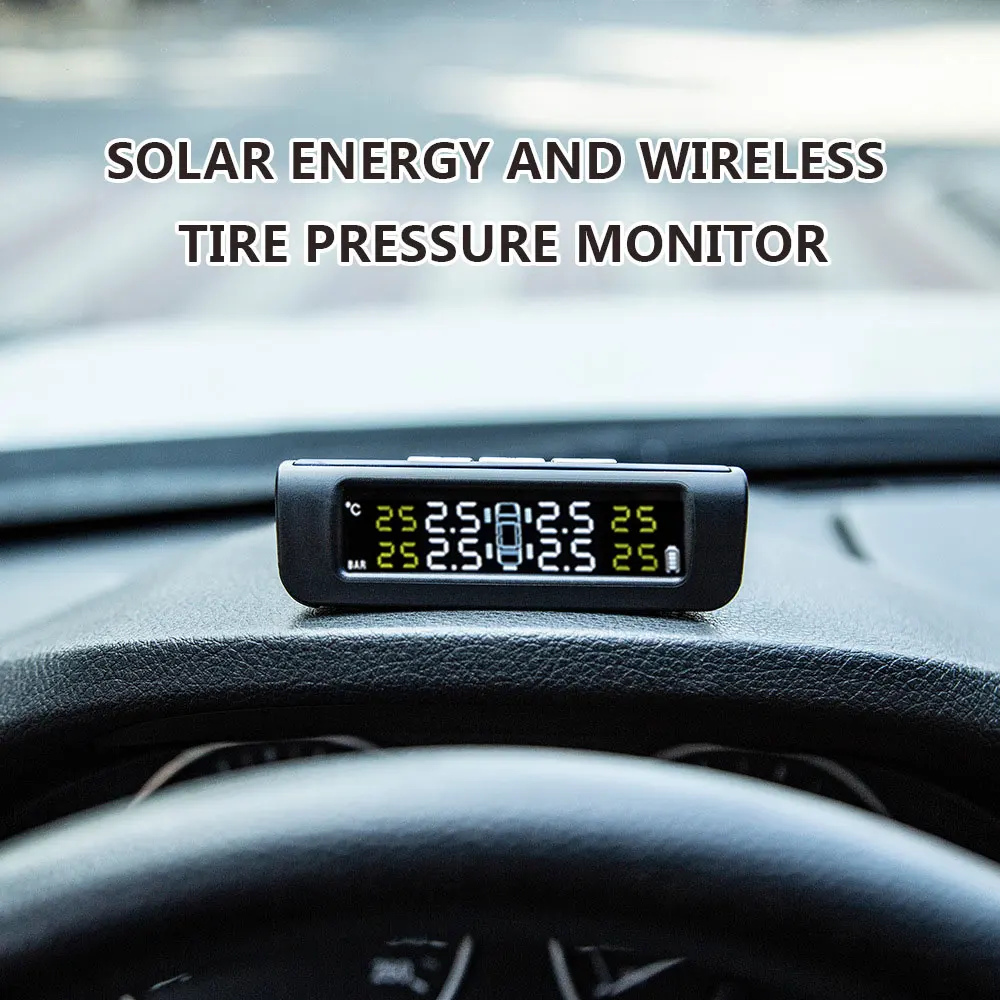 

Wireless Internal Tire Pressure Monitoring System Tyre Pressure Monitor/Gauge/Detector Solar/USB Charging For Car