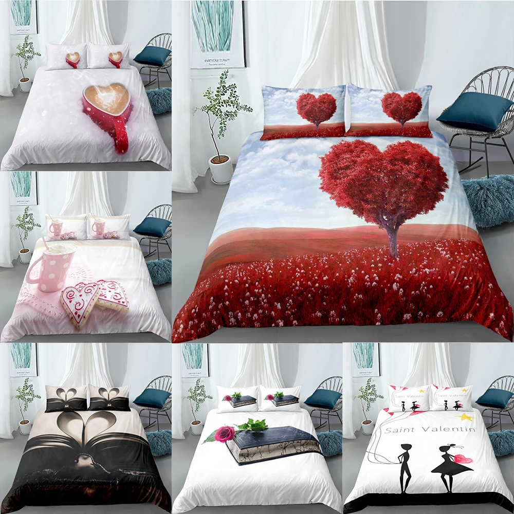 

Valentine's Day 3D Bedding Sets Love Duvet Cover Pillowcase 2/3pcs Twin Queen King Size Heart-shaped Bed Clothes Home Textiles