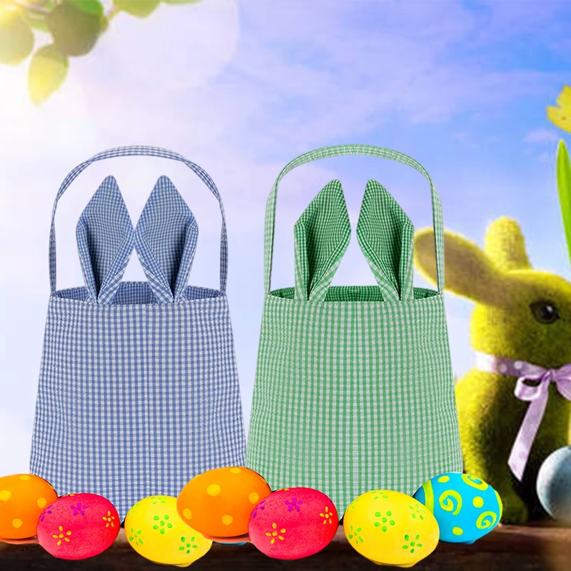 

50pcs Wholesale Bunny Easter Basket Latest Storage Bag For Candy Toy Stripe Easter Bucket Rabbit Ear Home Easter Decoration
