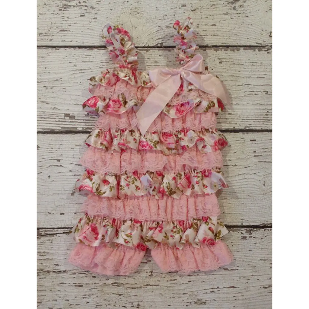 Комбинезоны для маленьких девочек розовый цветочный кружевной комбинезон с