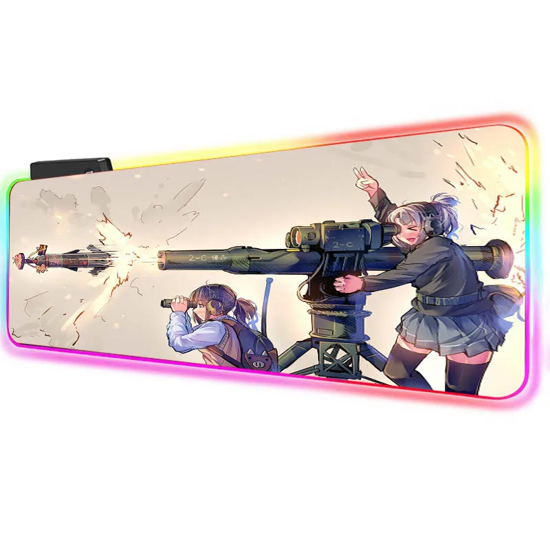 Игровой коврик для компьютерной мыши MRGBEST с аниме девушкой пистолетом RGB большой