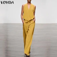 casual wide leg pants women summerjumpsuits sleeveless belted party playsuits vonda womentrousers oversized