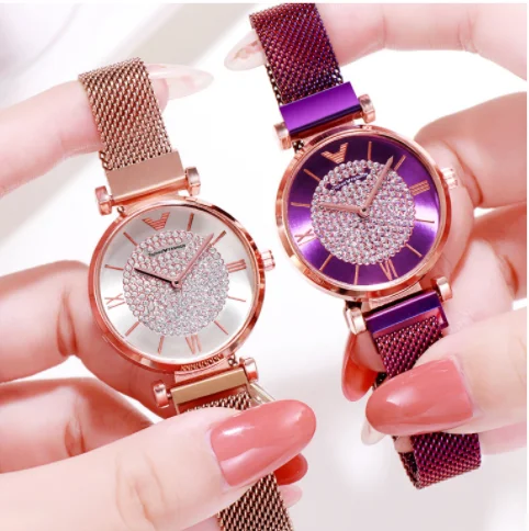 Роскошные женские часы со стразами кварцевые для женщин модные магнитные