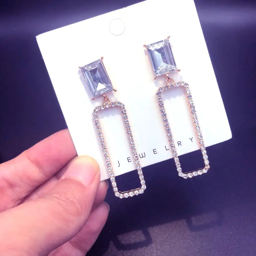 Exknl длинные висячие серьги с кристаллами прямоугольные модные ювелирные изделия