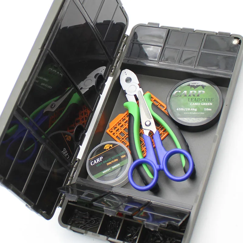 

Carp Fishing Accessories Box Kit for Swivels Hooks Anti Tangle Sleeves Hook Stop Beads Boilie Bait Screw Tackle