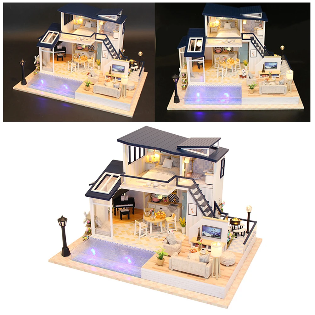 Handmade 3D Model Educational Decoration Miniatures Furniture Doll House Gift Mini Wooden Cabin DIY LED Light Villa | Игрушки и хобби