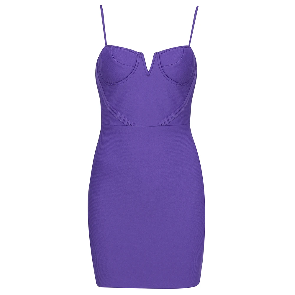 

2020 New Women Sexy Designer Purple Bandage Dress Ladies Evening Celebrity Mini Night Club Party Dress Vestido