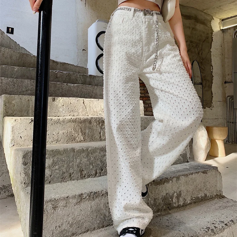 

Hzirip Women Straight Female Trousers 2021 New Loose Casual Hollow Out Hight Waist All-Match Pleated Full Length Solid Folds