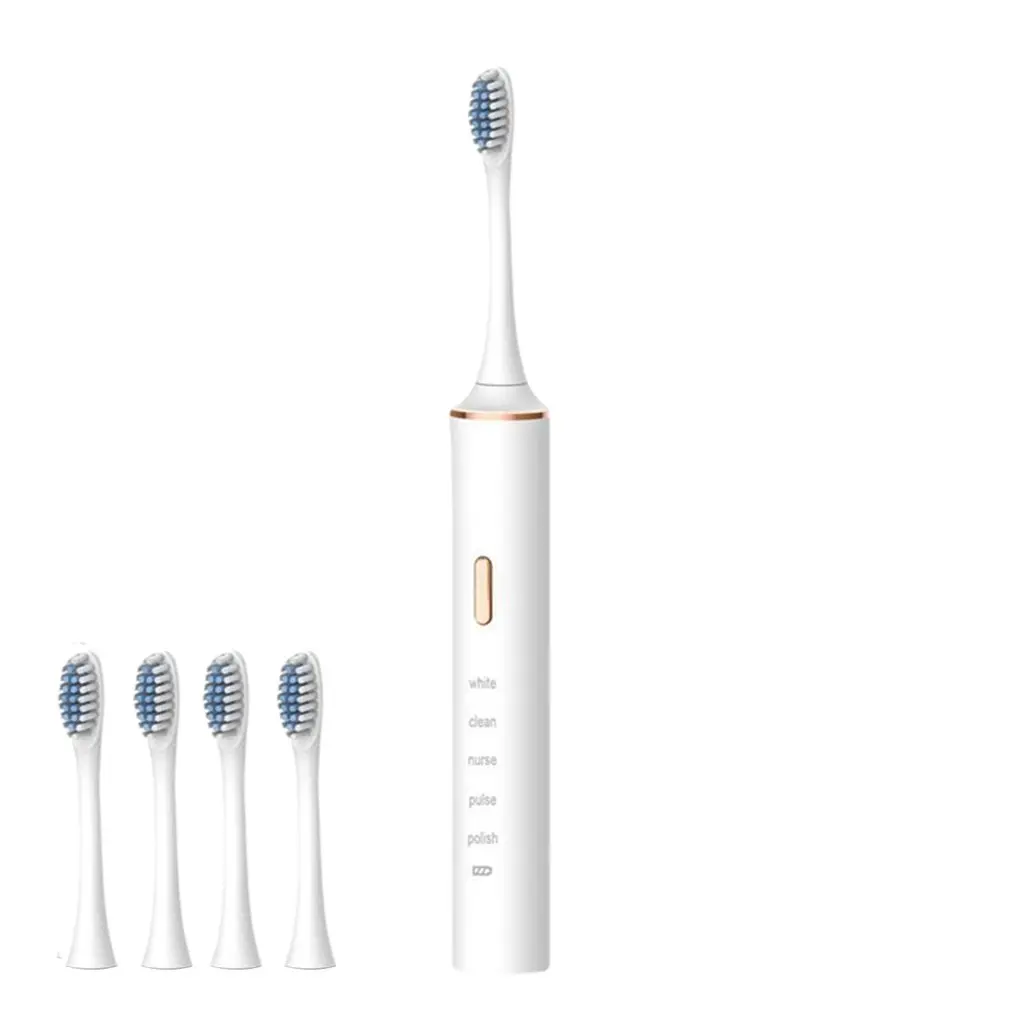 

Электрический Зубная щётка для взрослых с таймером Щетка 5 Режим USB Зарядное устройство Перезаряжаемые зубные щетки с 4 сменными головками