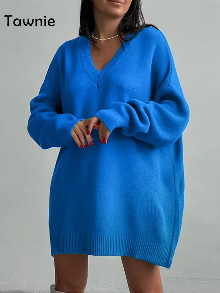 

Tawnie 2021 Y2K Mini Sweater Dress Women Autumn Winter Sexy V Neck Long Sleeve Oversized Patrty Dress Knitted Party Dresses
