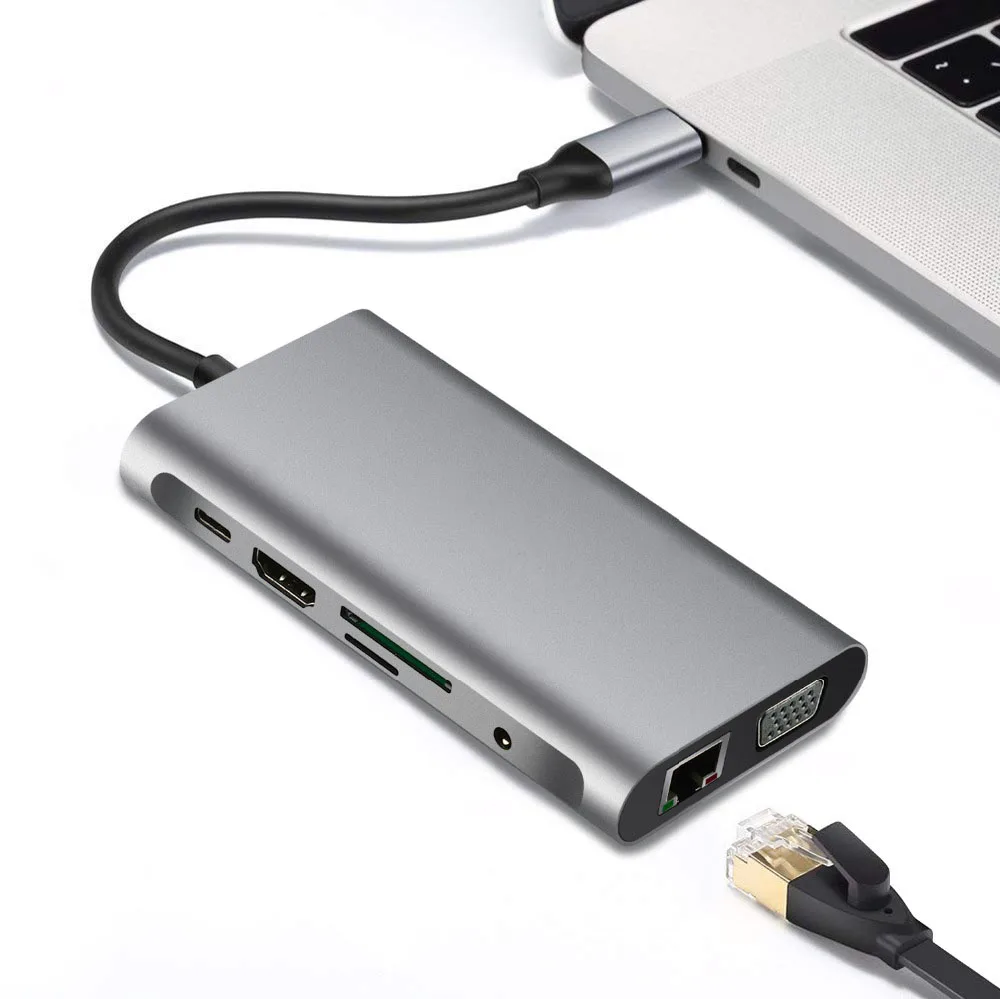 Adaptador Hdmi vga hub, 10 em 1 tipo c, usb 3,0, Oporto...