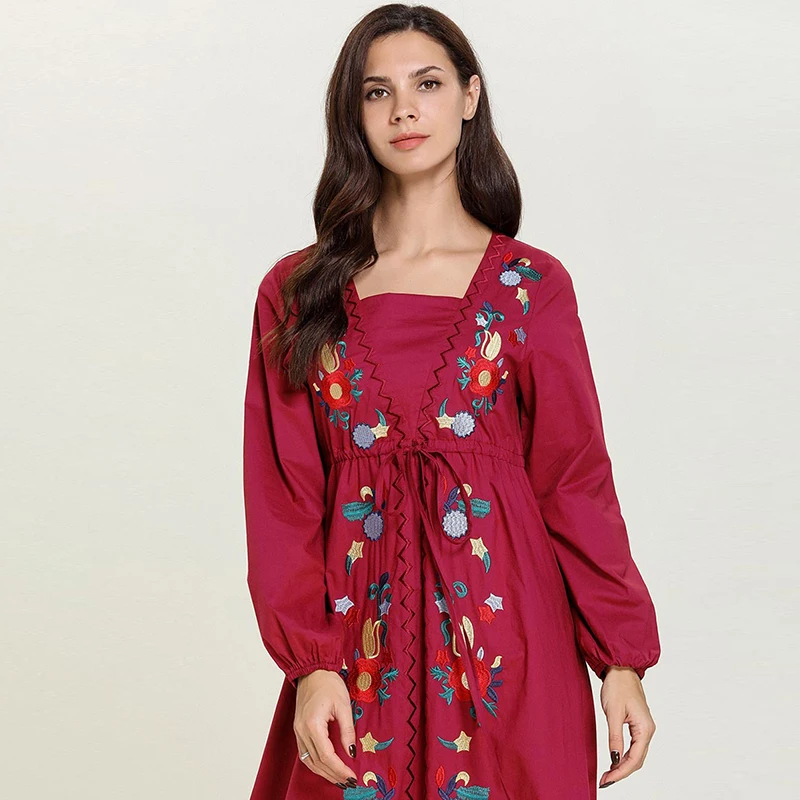 Красный абайя Кафтан Дубай Турция исламский арабский хиджаб мусульманское