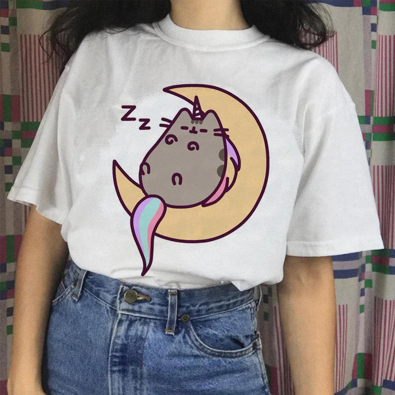 Новая женская Свободная футболка 2021 Pusheen Кошка Футболка Женский 90s в стиле