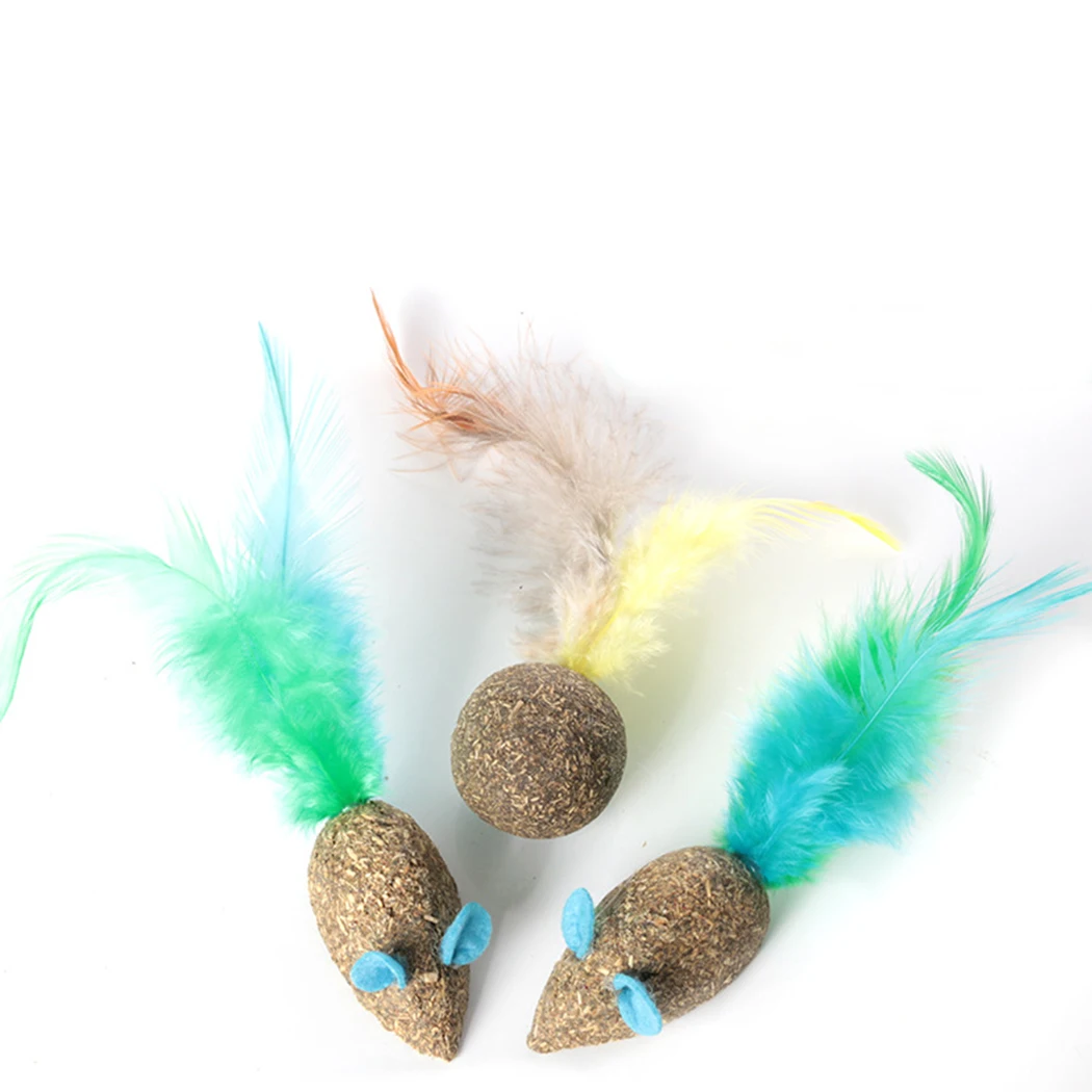 

1PCS Pet Chew Toy Cute Mice Ball Artificial Fur Cat Bite Toy Catnip Toy Cat Teething Toy Colorful Feather Toy Funny Toy for Pet