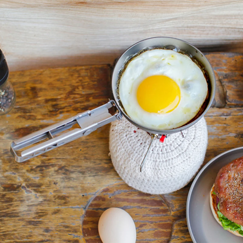 値段 キースミニ卵フライパンポータブルチタン調理器具ハイキングキャンプピクニック食器折りたたみハンドル調理鍋Ti6032