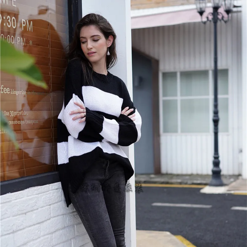 

Womens Sweaters 2020 Autumn Striped Loose Sweater Women Korean Sweater Pullovers Plus Size