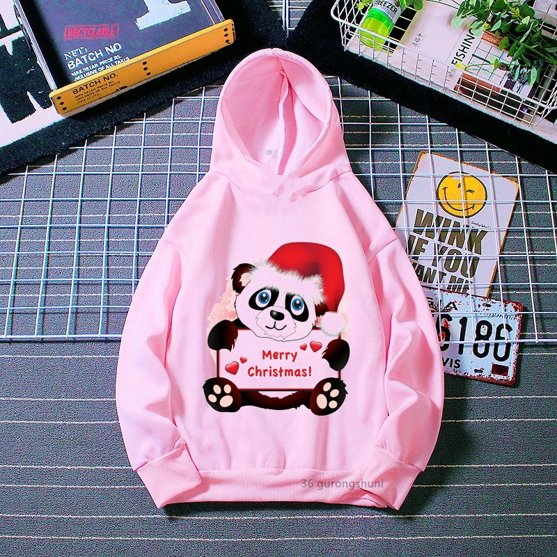 

Kawaii girls hoodies cute panda Christmas cartoon print for kids Christmas clothing fashion children winter sweatshirt jacket
